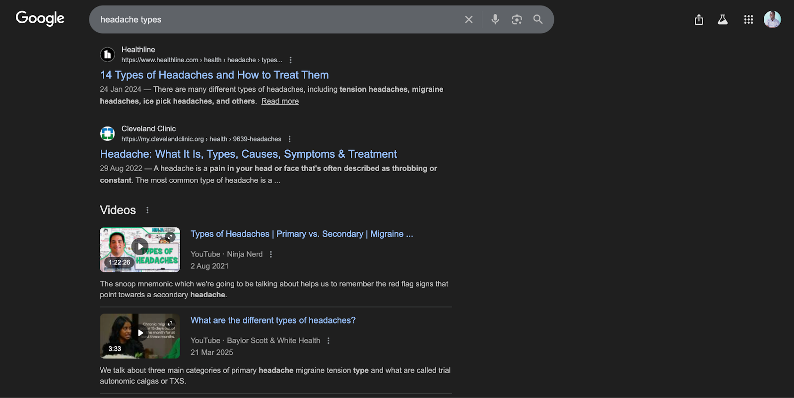 [Screenshot: Google SERP showing Healthline ranking #1 for a specific health query]
