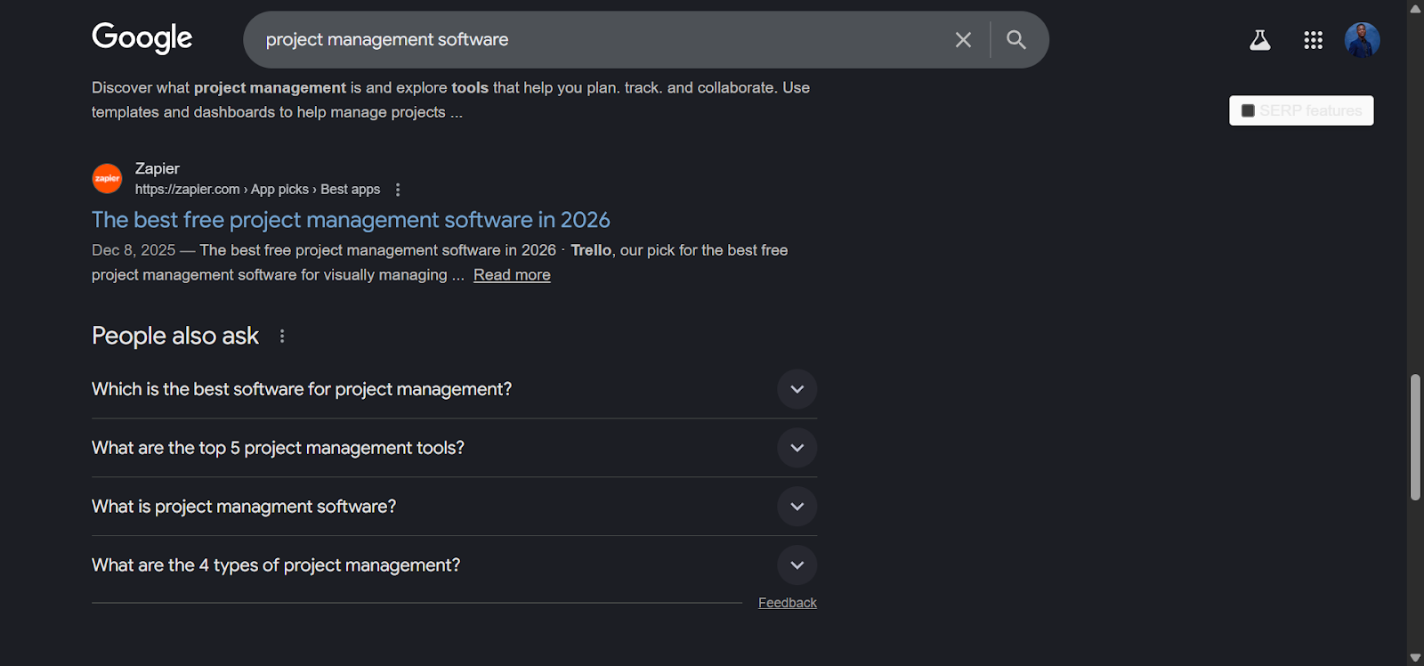 [Screenshot: Google "People Also Ask" section showing questions like "What is the best project management software?" and "What are the top 5 project management tools?"]