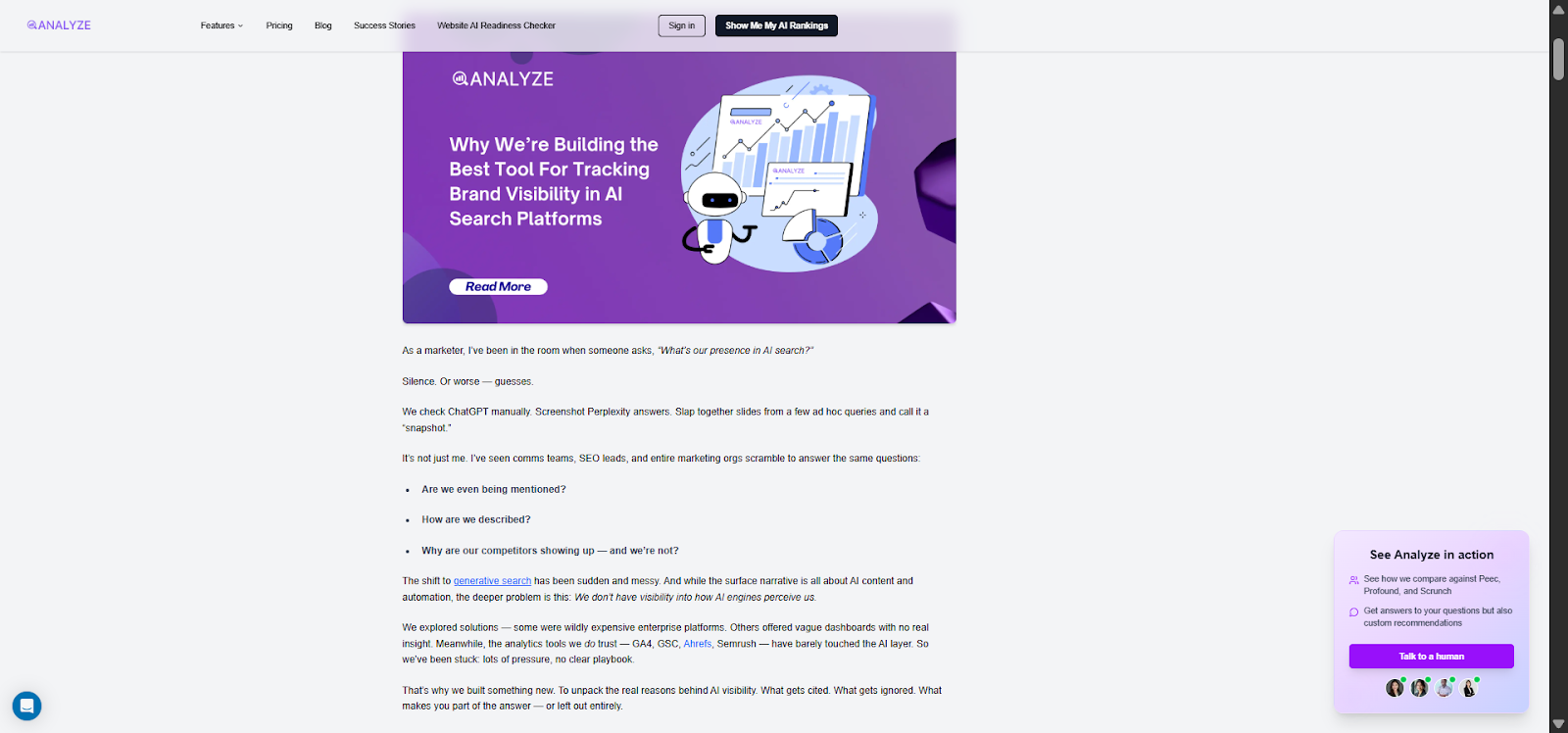 [Screenshot: Example blog post showing proper formatting with headers, short paragraphs, and visual elements breaking up text]