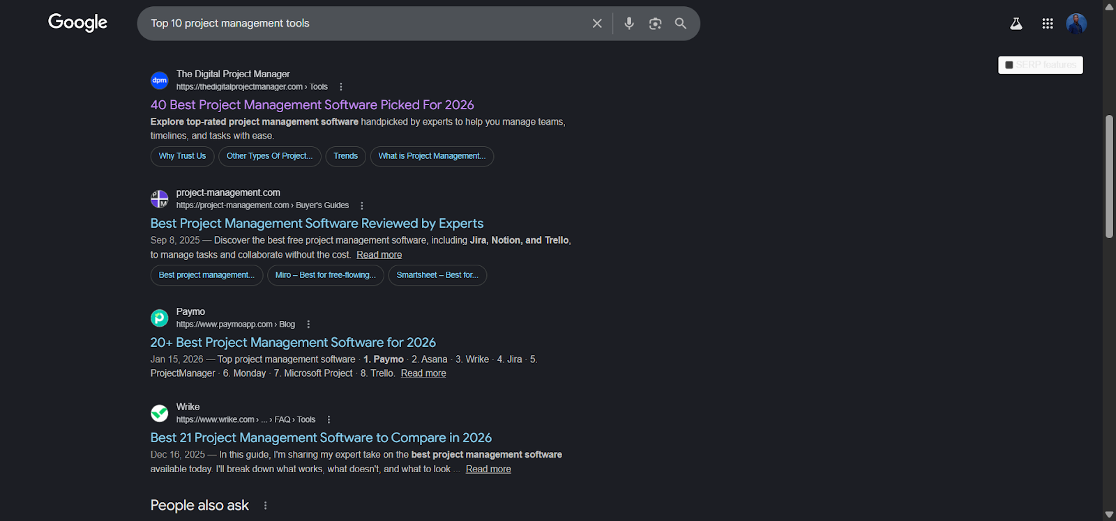 [Screenshot: PAA box after clicking on one question, showing the expanded answer and 3-4 new questions that appeared below]