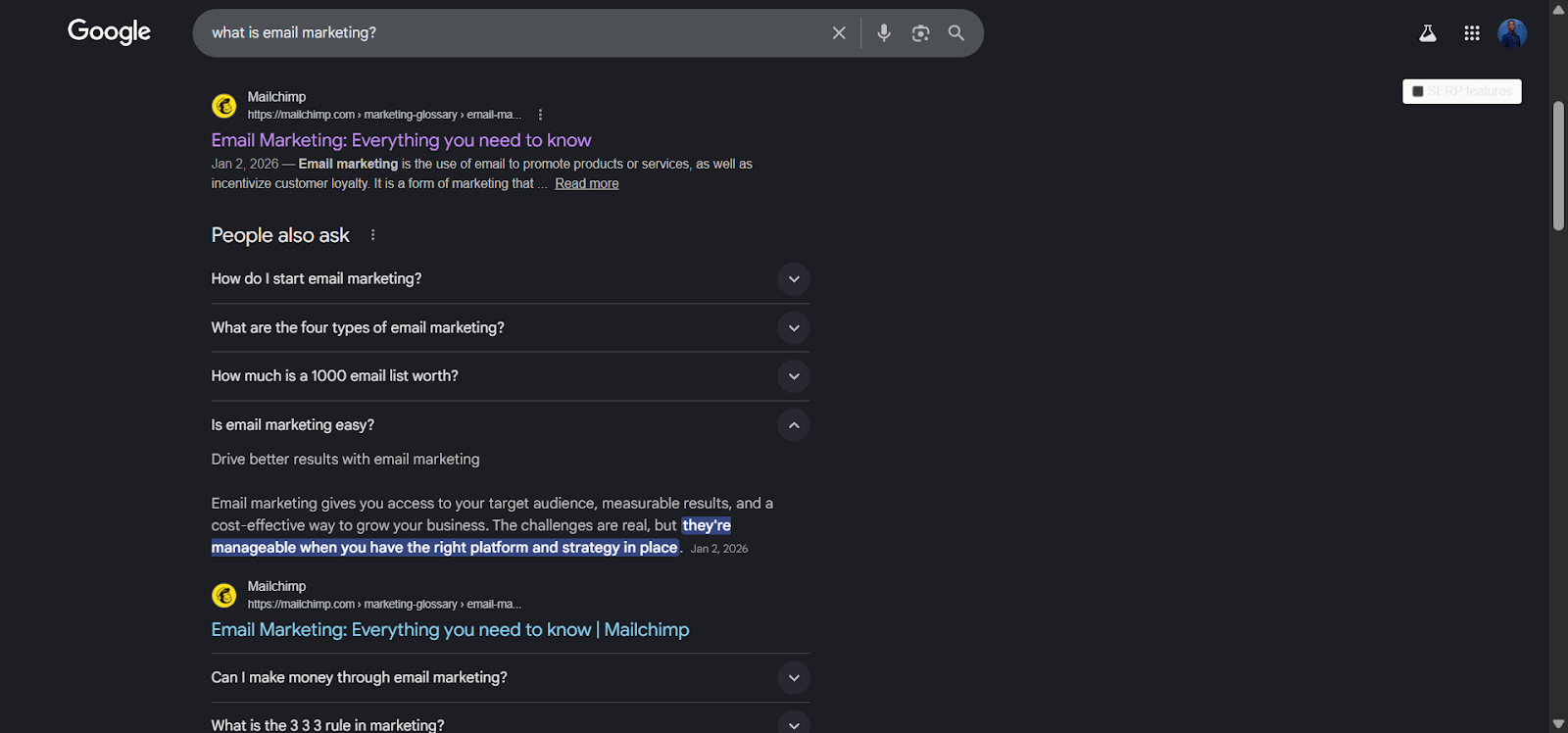 [Screenshot: SERP where the same domain appears in 2-3 different PAA answers for one query]