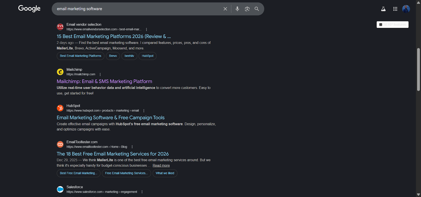 [Screenshot: Google search results for a commercial intent keyword showing listicle-style comparison posts dominating rankings]
