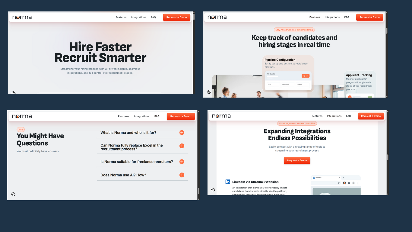 [SCREENSHOT: Example single-page site showing sticky navigation with anchor links&mdash;like the Norma HR example with jump links for Benefits, Pricing, FAQ, etc.]