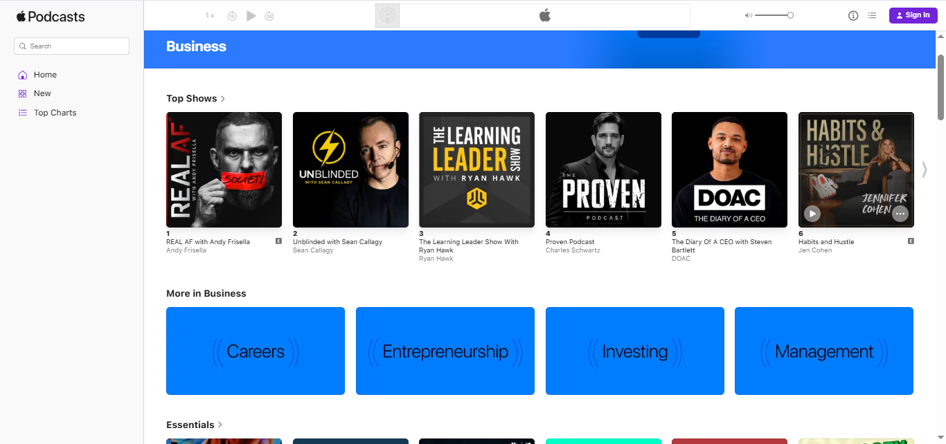 [Screenshot: Podcast search on Apple Podcasts or Spotify showing relevant industry shows to pitch]