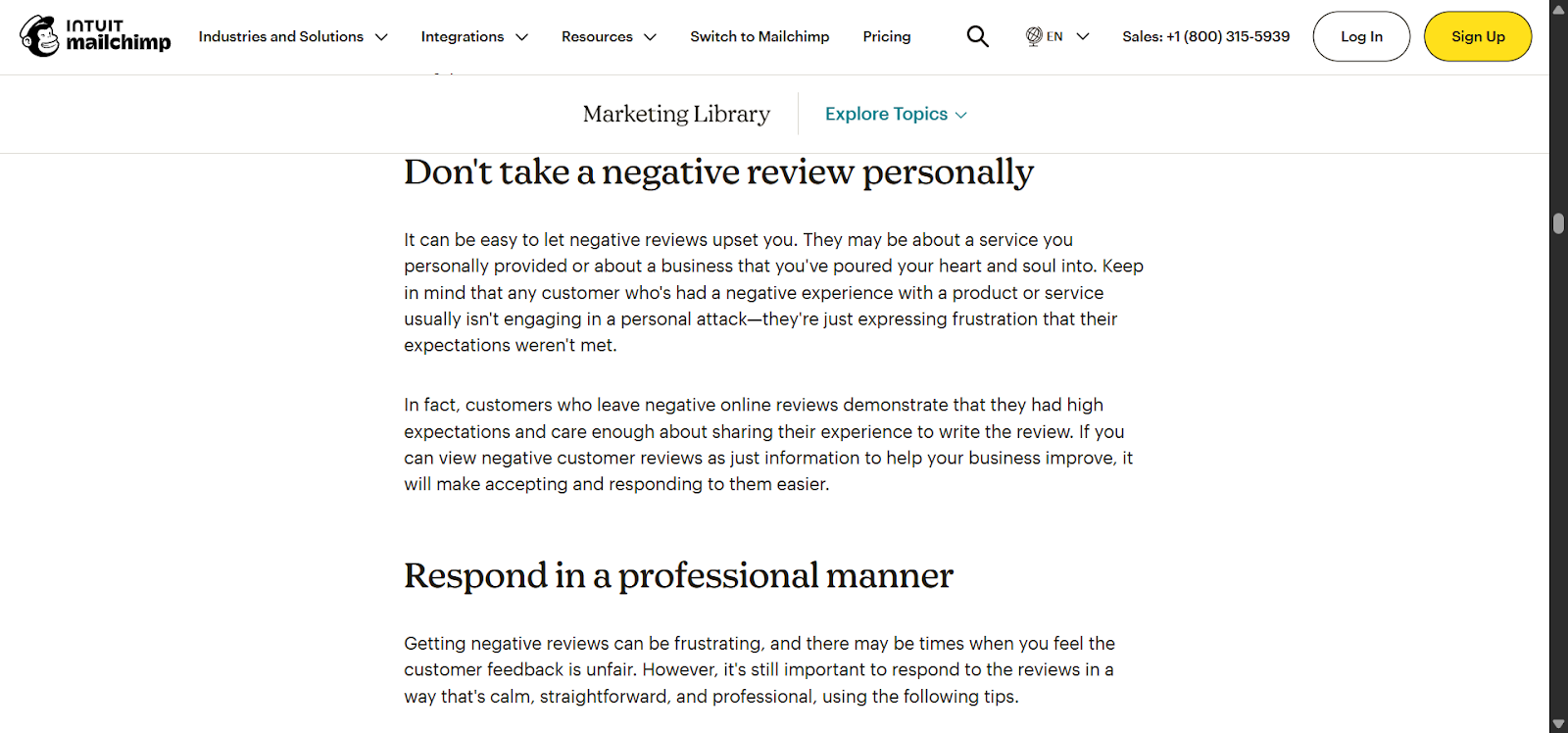 [Screenshot: Example of a brand responding to a negative review professionally, offering to resolve the issue]