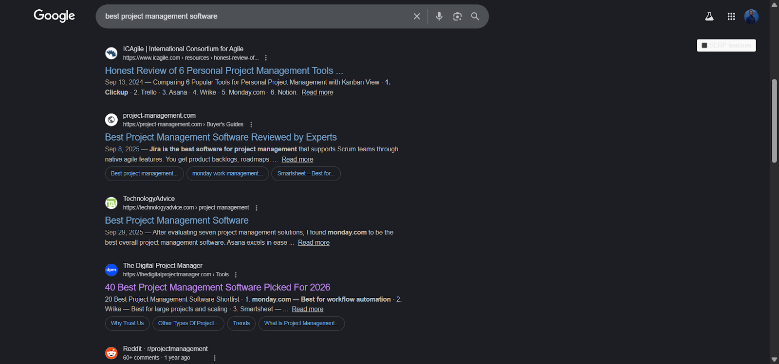[Screenshot: Google search results page showing top-ranking competitors for a target keyword, with domain names highlighted]