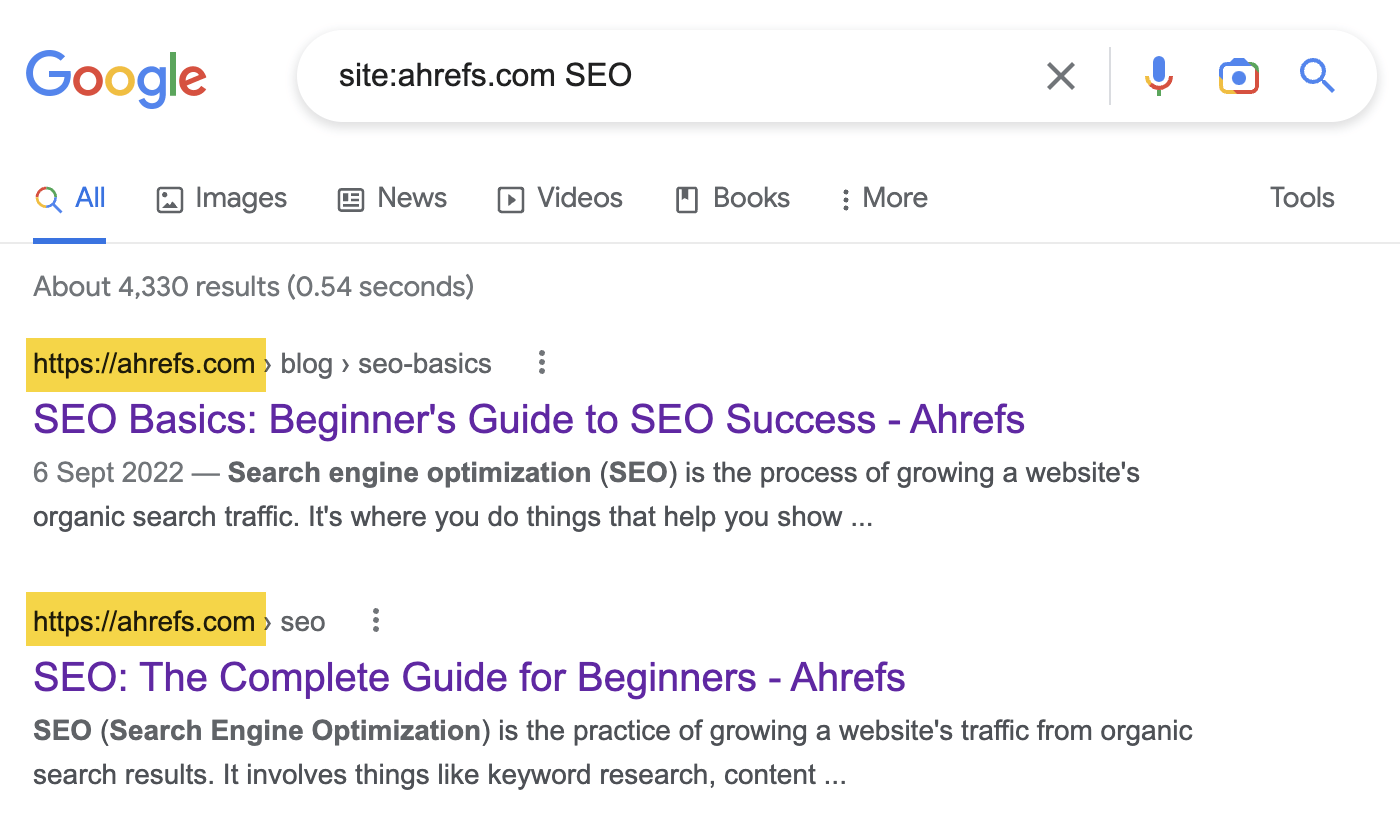 [SCREENSHOT: Google search result showing a well-optimized title tag with the search query highlighted]