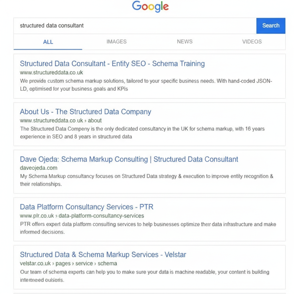 [SCREENSHOT: Google search result showing rich snippets with star ratings and price information enabled by structured data]