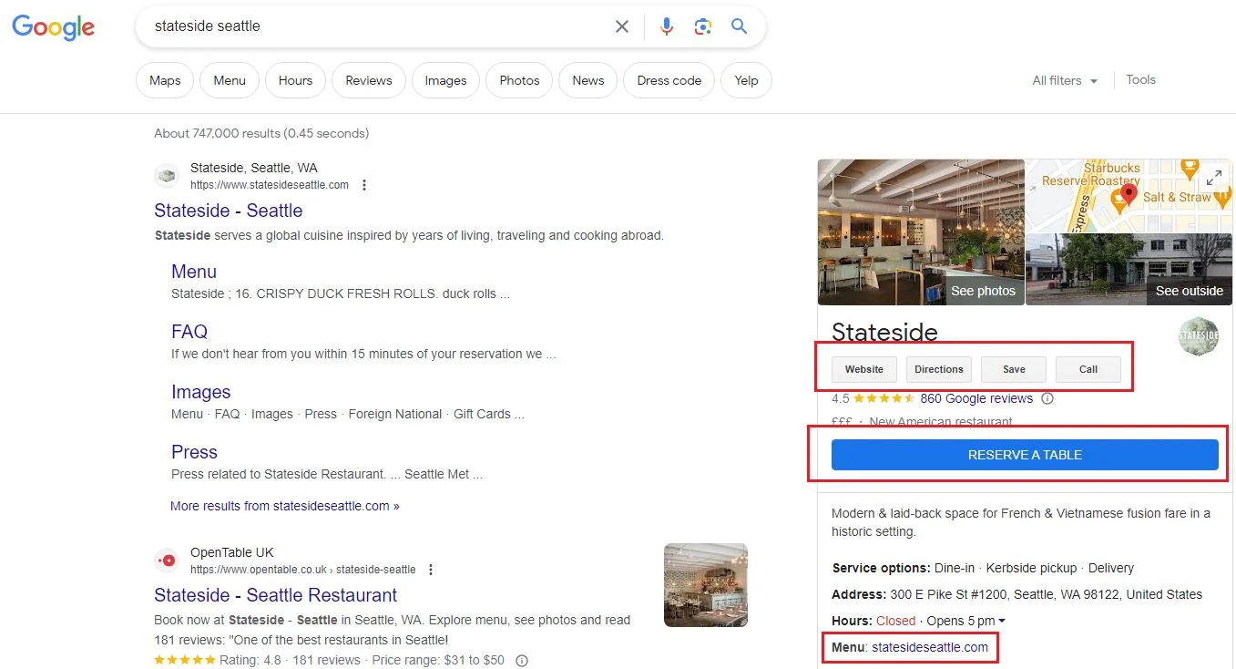 [Screenshot: Optimized Google Business Profile showing complete information, photos, and reviews]
