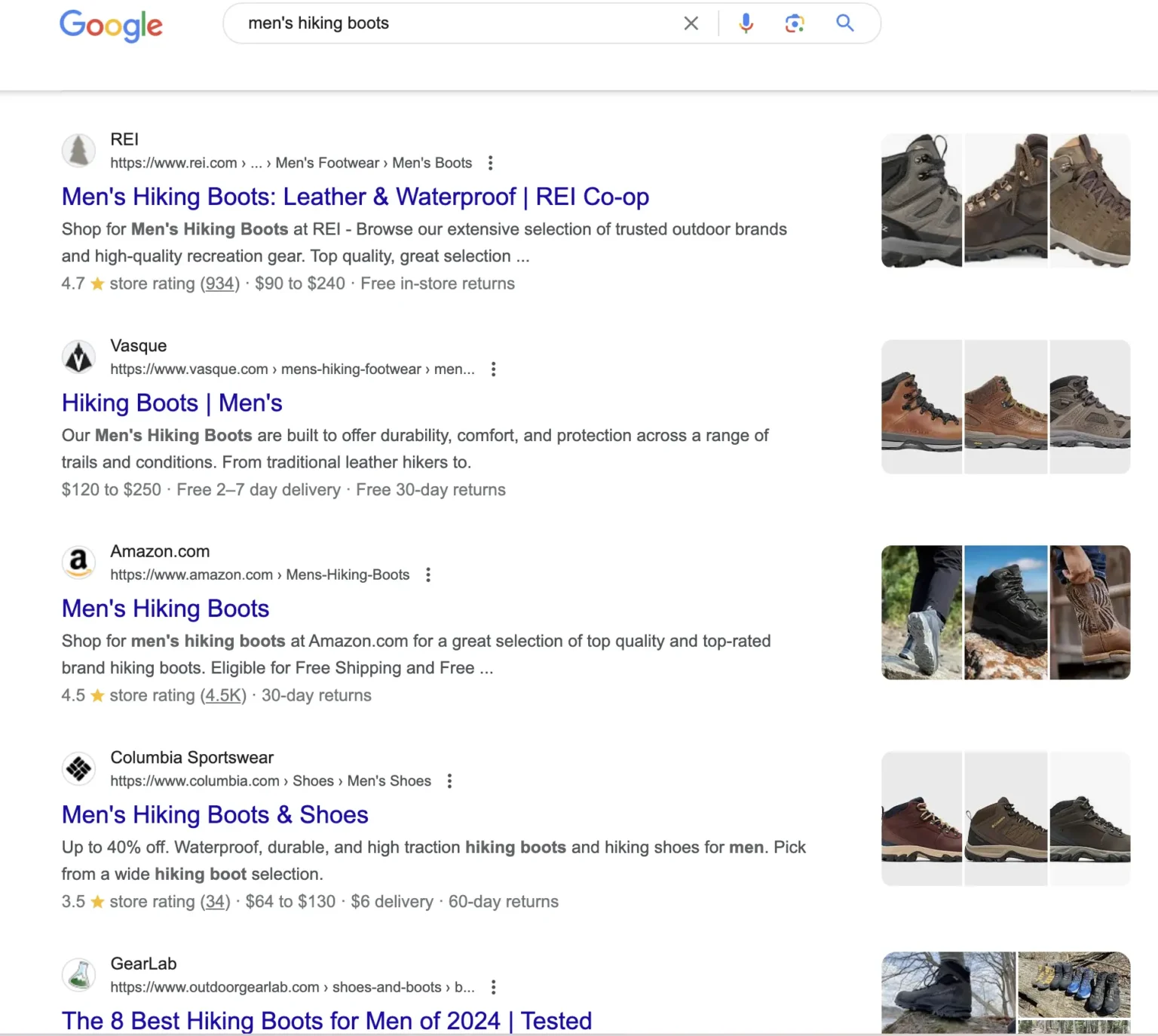 [Screenshot: Category page with optimized content above product listings]