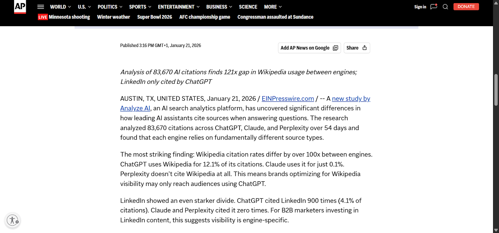 [Screenshot: Example press coverage with backlink to company site]