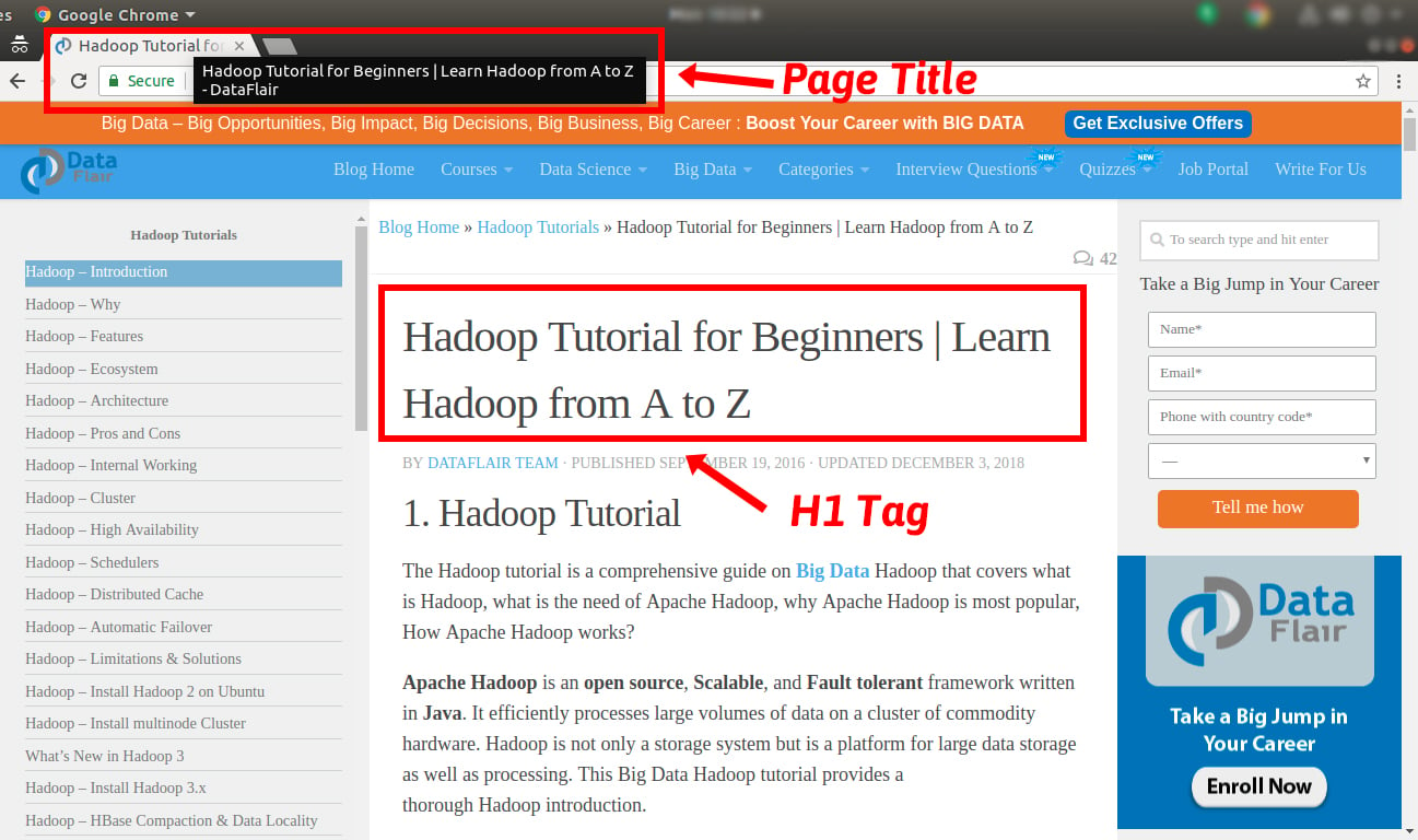 [Screenshot: Product page header showing H1 with target keyword]