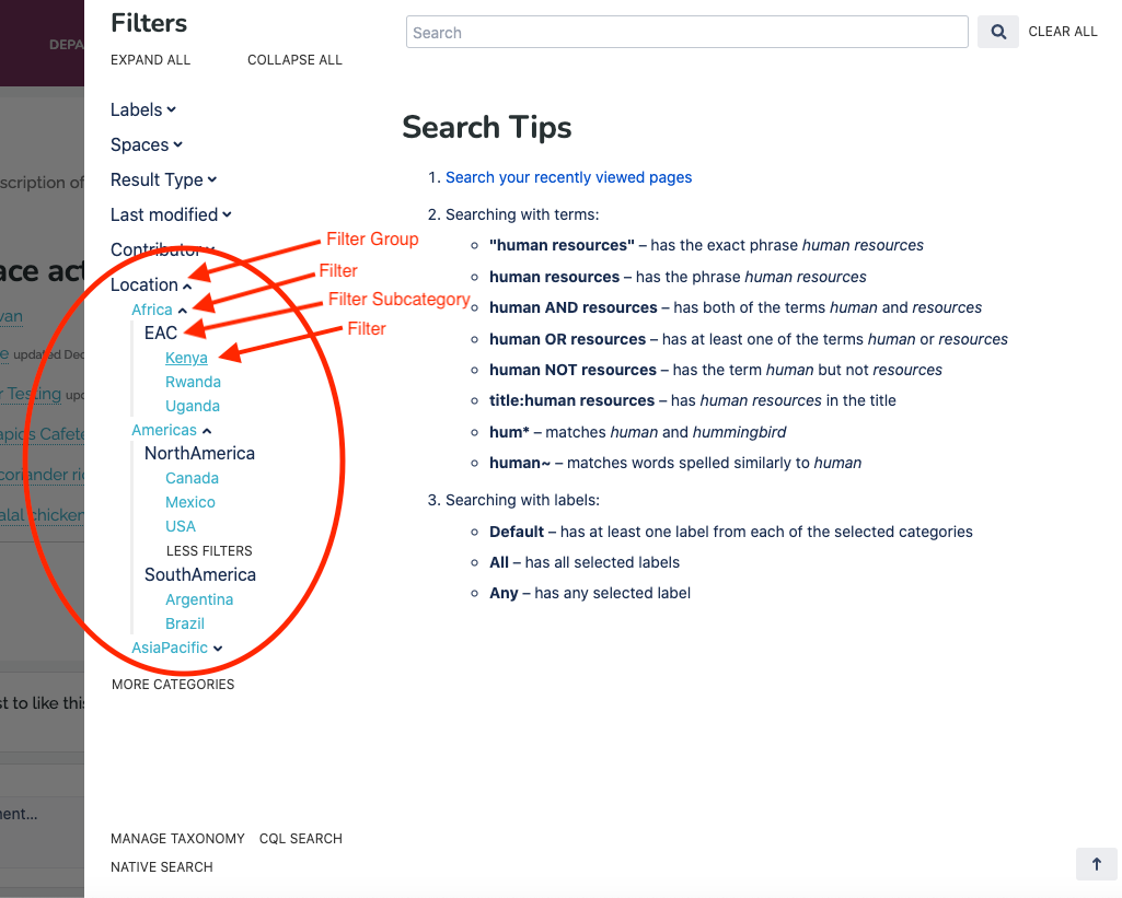 [Screenshot: Category page with filter sidebar showing subcategory links]