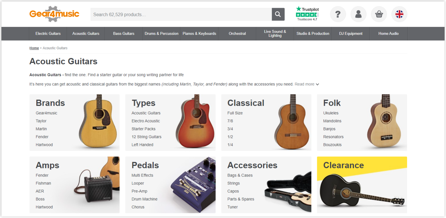 [Screenshot: Category page with brief content sections and product grid visible]
