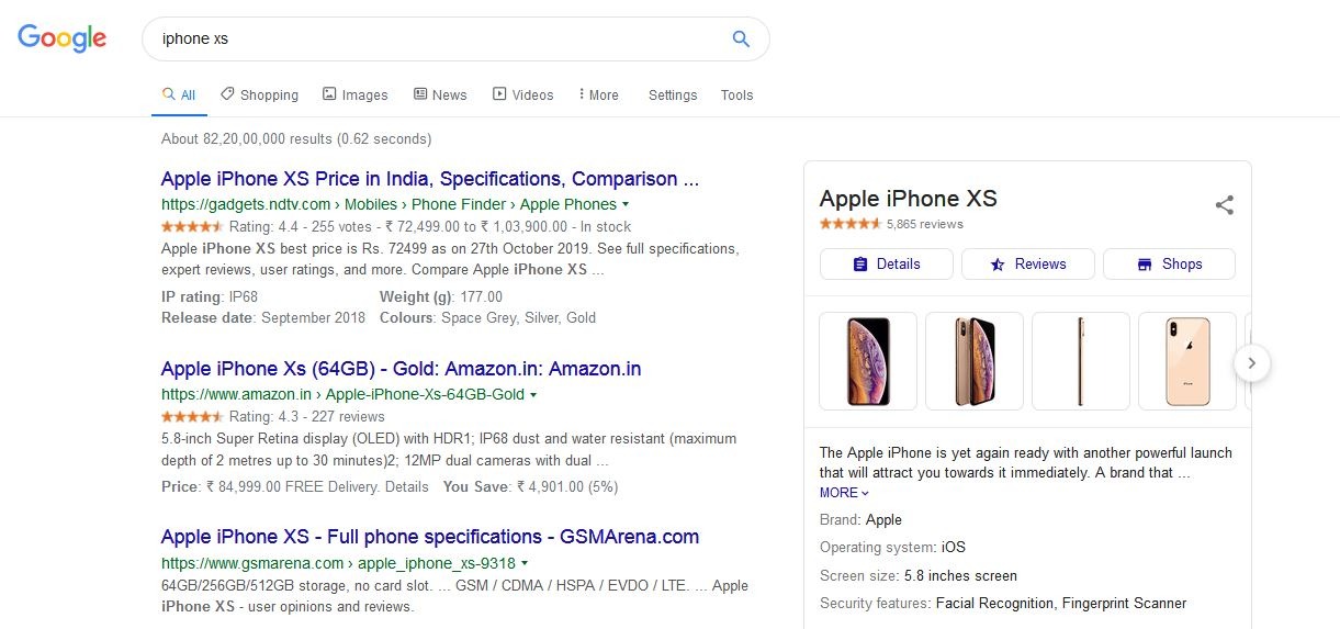 [Screenshot: Google search result showing star rating rich snippet]