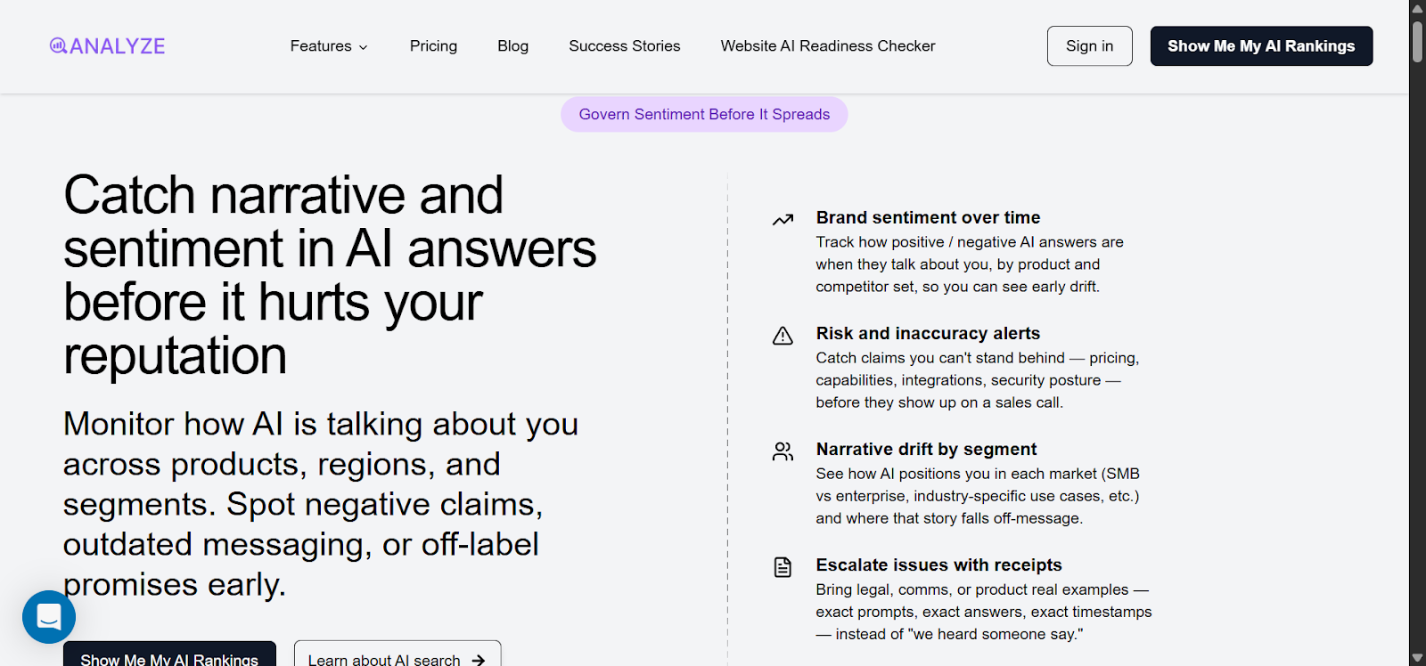 [Screenshot: Analyze AI Sentiment_Analysis.png showing sentiment scores by brand across AI engines]