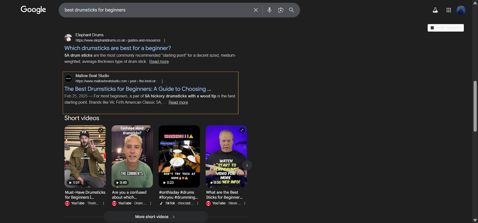[Screenshot: Google search results showing a well-optimized meta title and description with the search term highlighted]