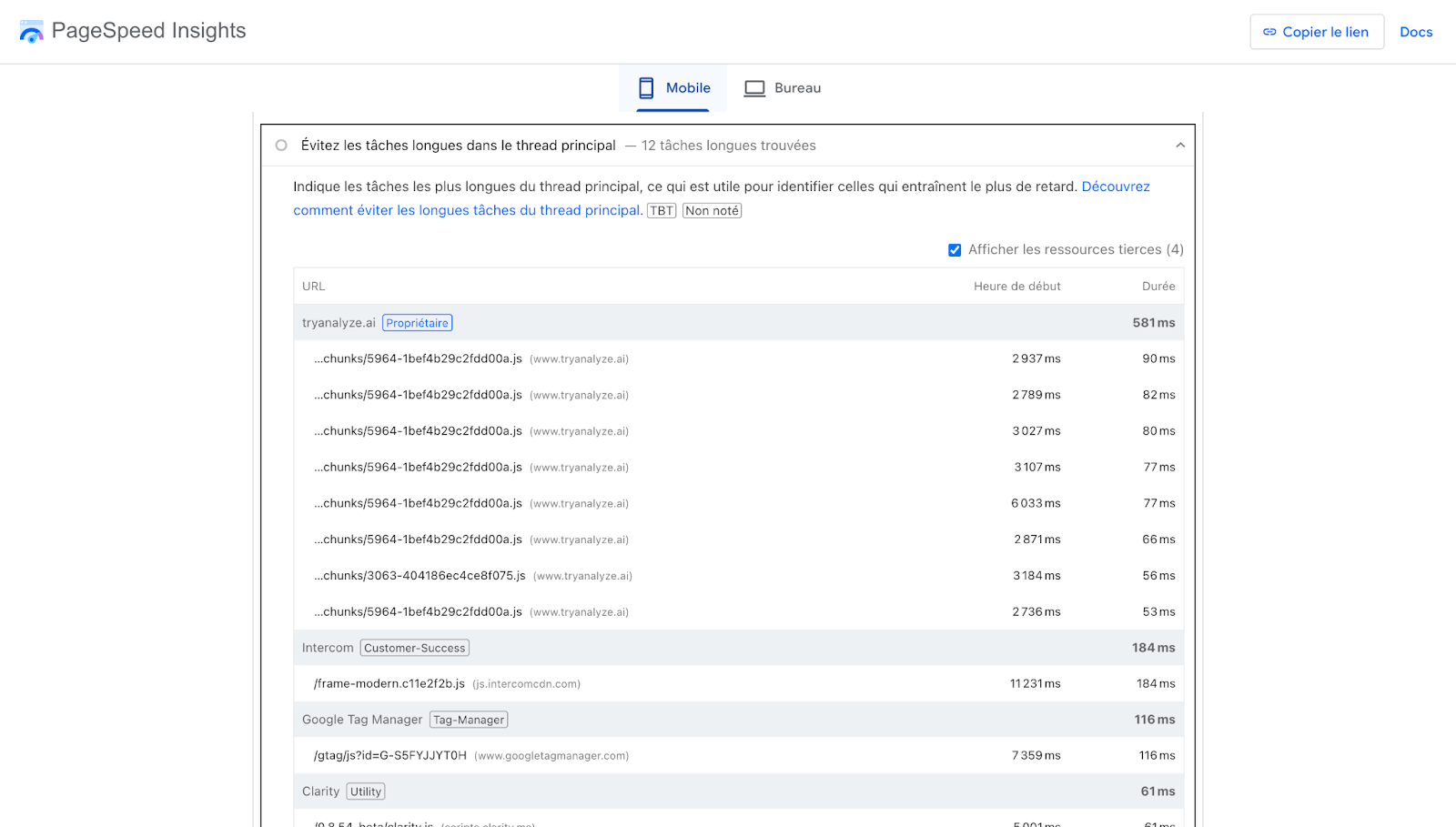 Screenshot: PageSpeed Insights CLS tab showing &ldquo;Avoid large layout shifts&rdquo; audit with specific elements listed