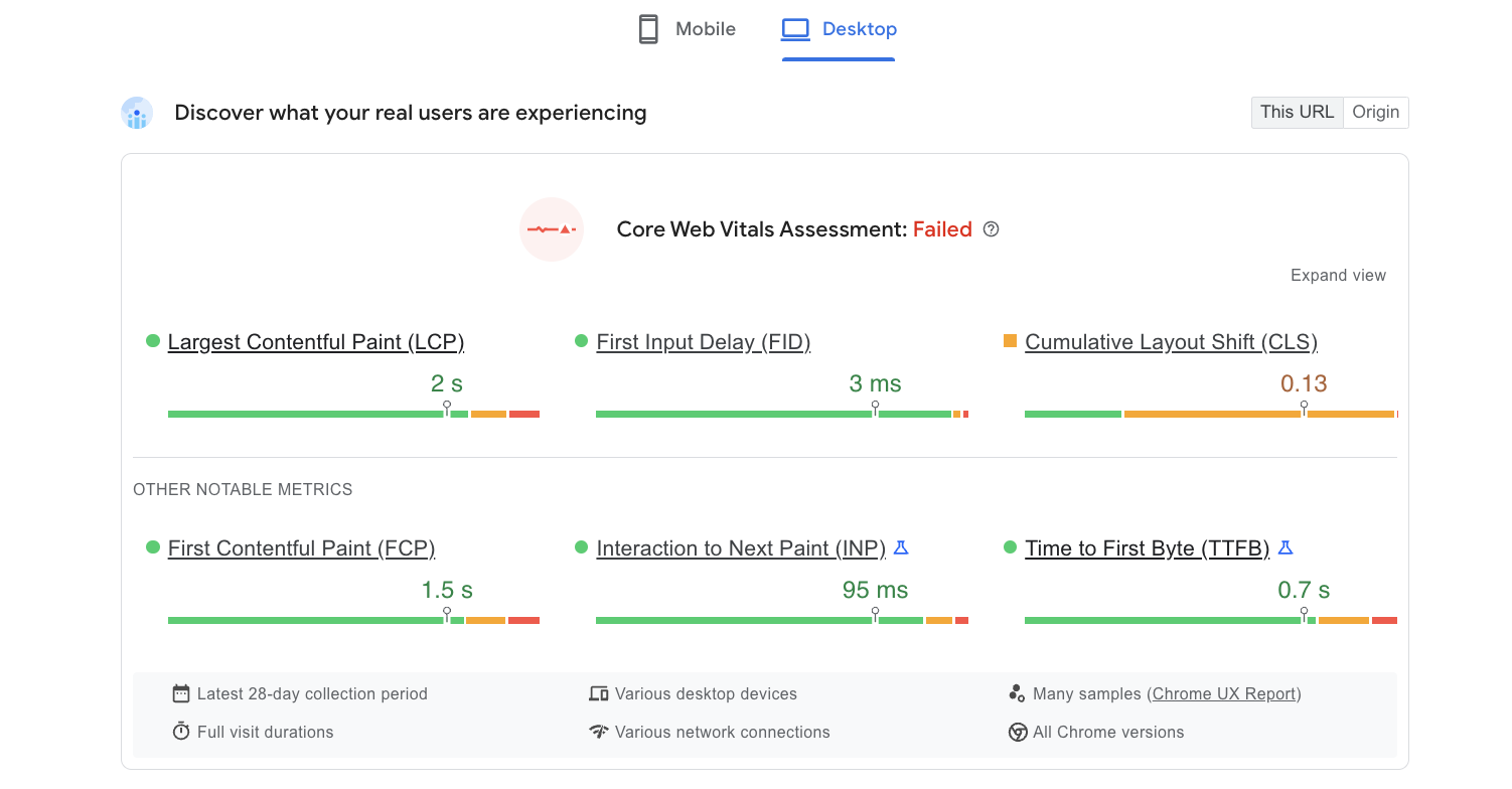 Screenshot: PageSpeed Insights showing the &ldquo;Reduce initial server response time&rdquo; audit with TTFB measurement