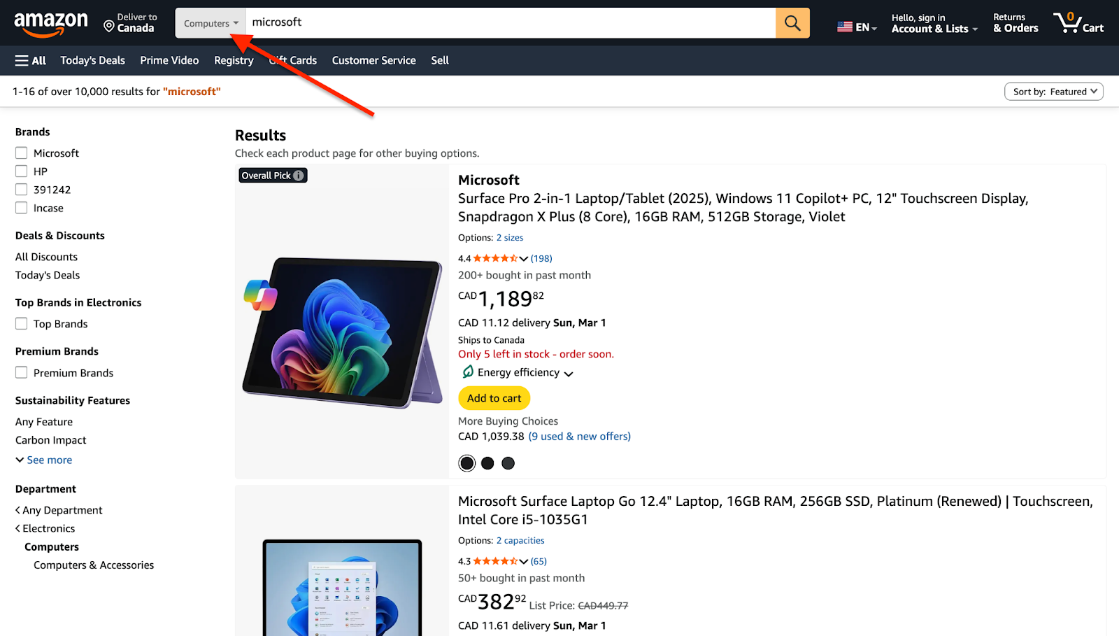 Screenshot: Example of faceted navigation on a major ecommerce site like Amazon or Wayfair, showing the sidebar filter panel with multiple attribute categories expanded