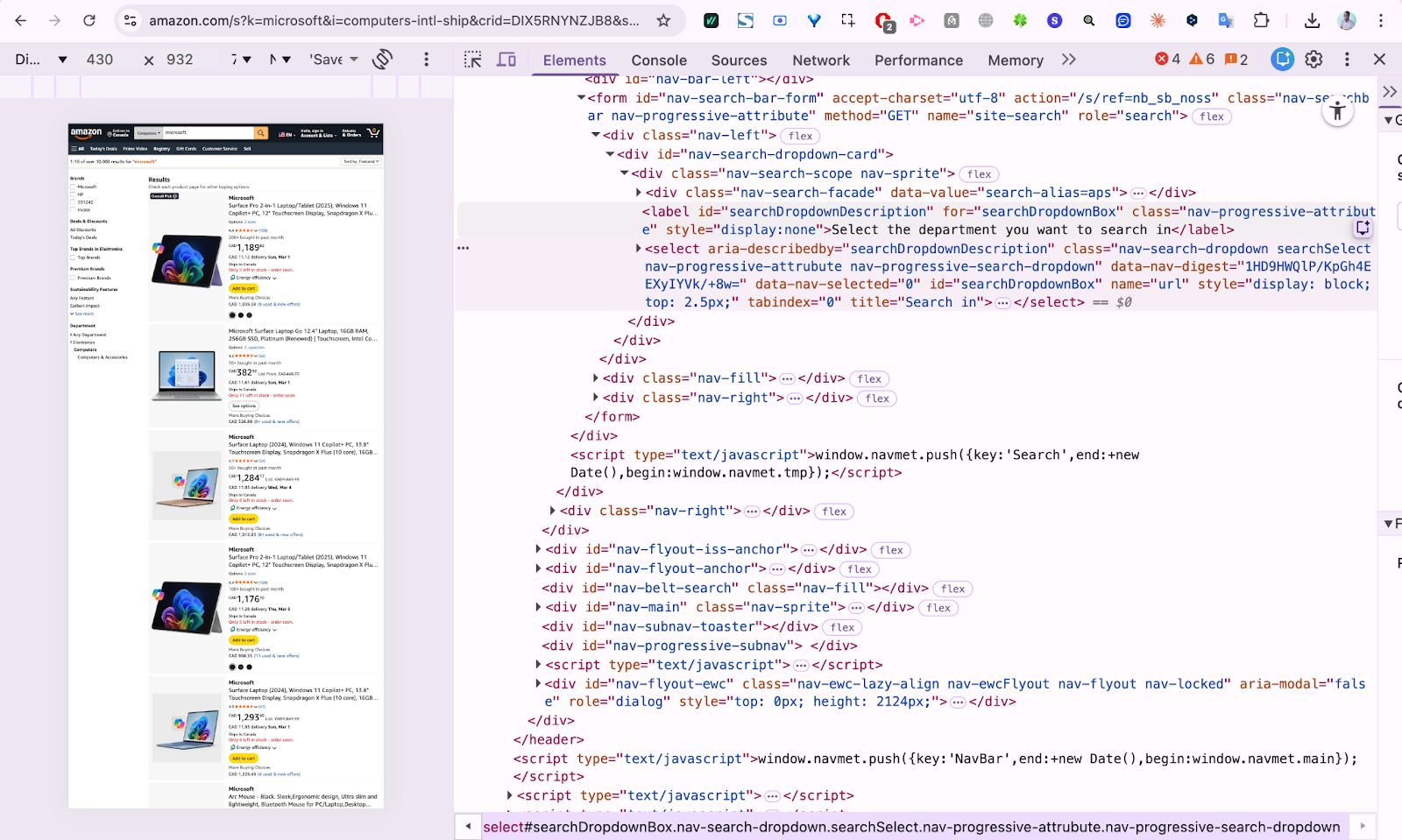 Screenshot: HTML inspector view of a faceted navigation element showing an  link in the source code, proving the filter generates a crawlable URL
