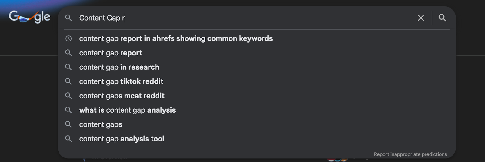 Screenshot: Google Autocomplete suggestions for a target keyword
