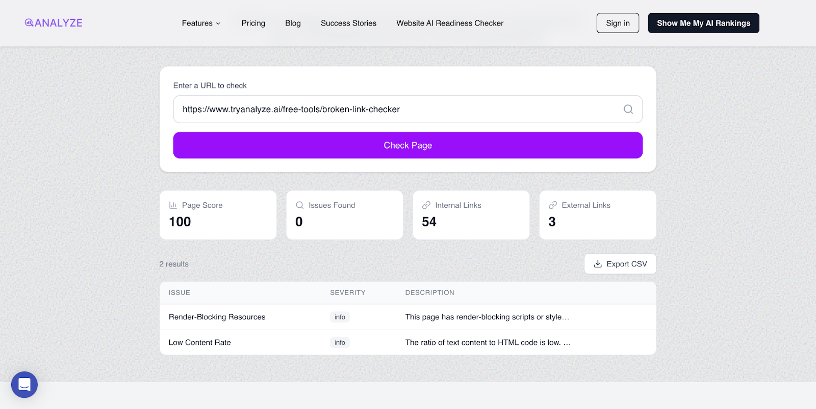 You can also run a quick check with the free Analyze AI Broken Link Checker to scan your site for broken links without needing a paid tool.