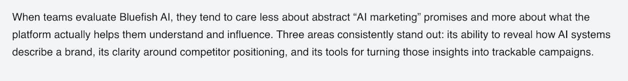 Screenshot: Example of a blog post mentioning a brand name in body text with no hyperlink present