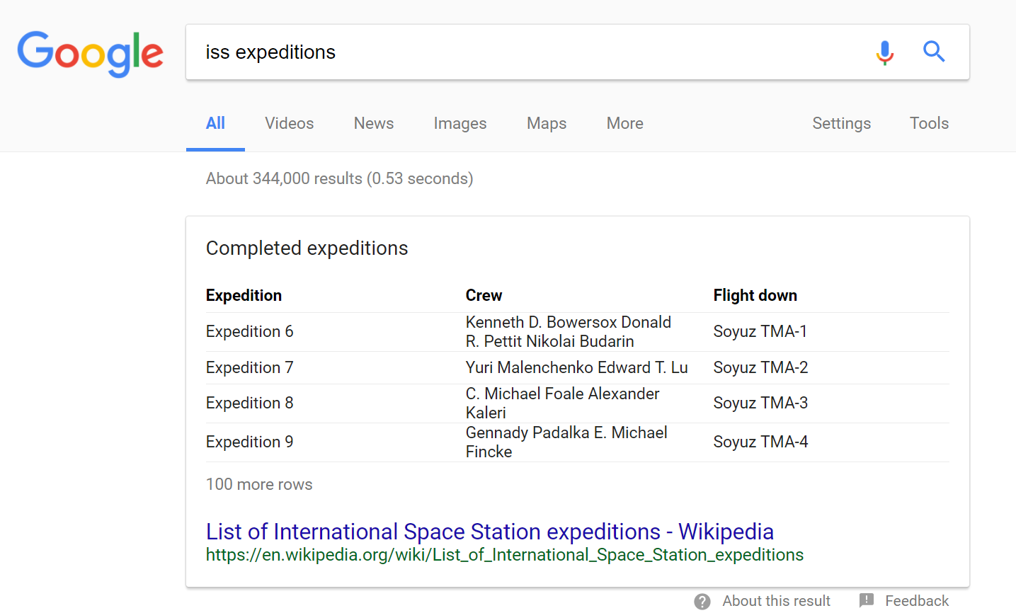 Screenshot: A table featured snippet on Google for a query like &ldquo;social media image sizes&rdquo; or a comparison query