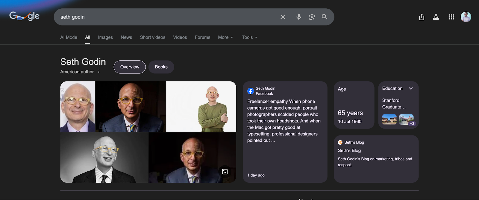 Screenshot: Example of an Article rich result on Google showing headline, date, and author