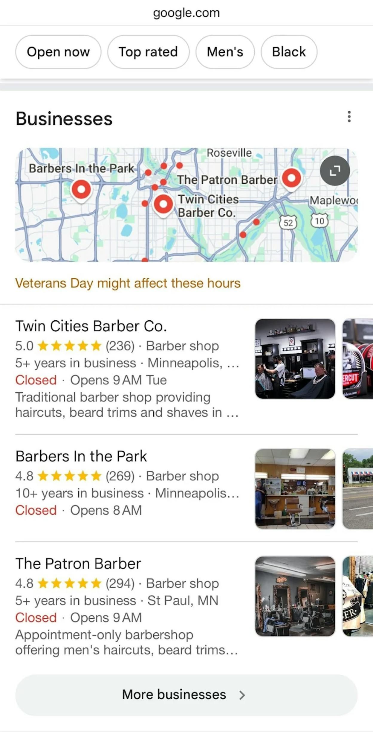 Google SERP showing map pack and organic results for a local search query like &ldquo;plumber near me