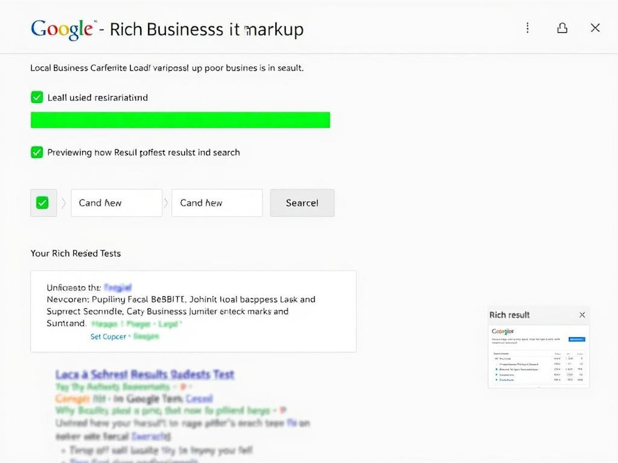 [Screenshot: Google&rsquo;s Rich Results Test tool showing valid LocalBusiness schema markup]