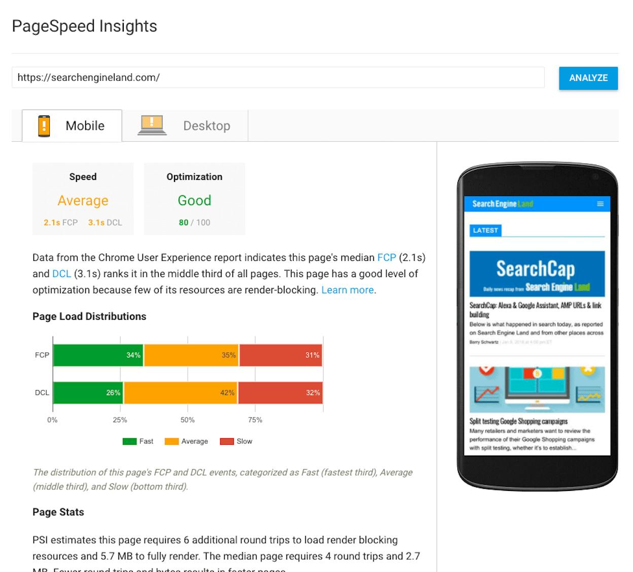 [Screenshot: Google PageSpeed Insights results for a local business website on mobile]
