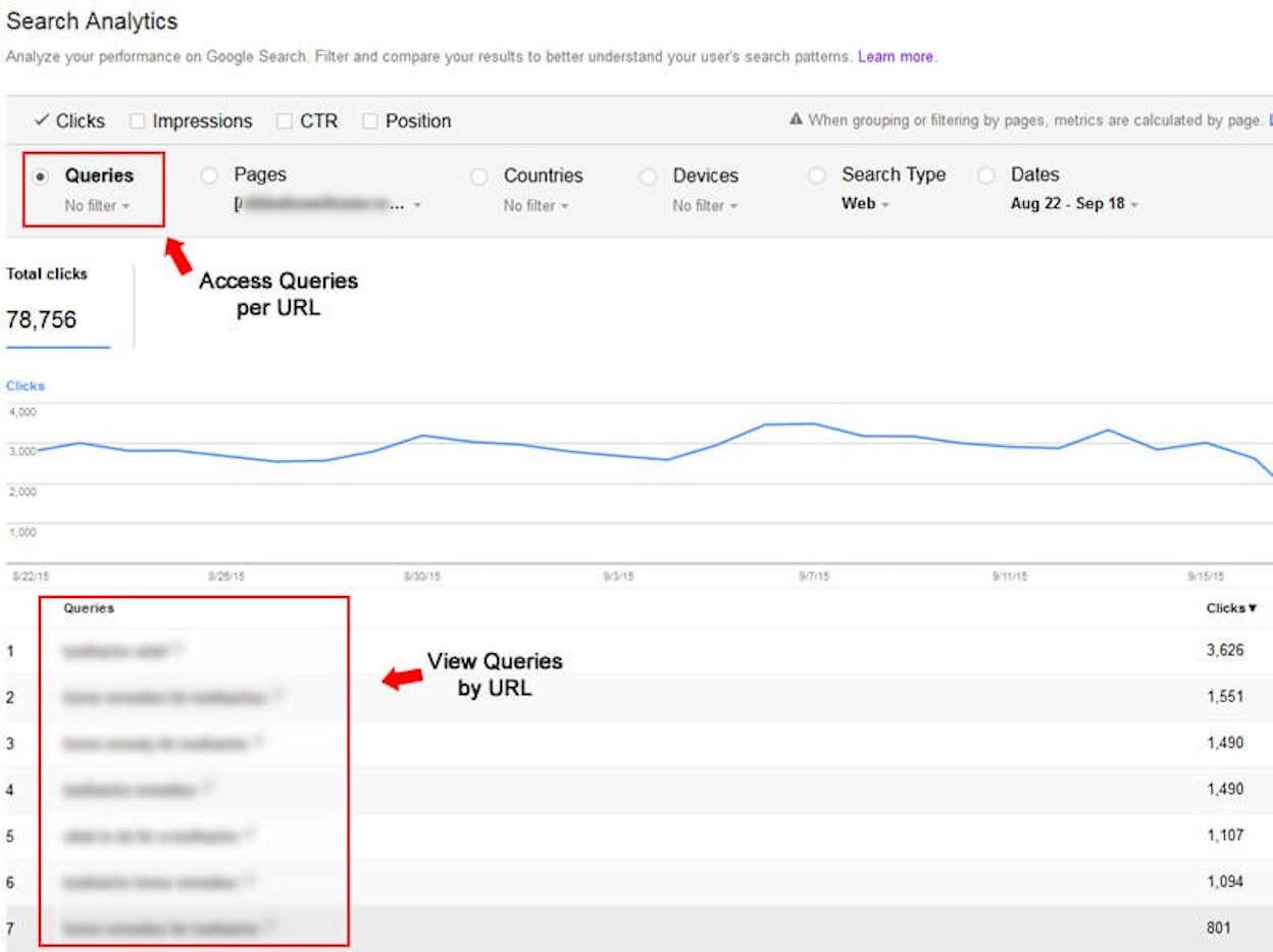 [Screenshot: Google Search Console performance report filtered by a local query]