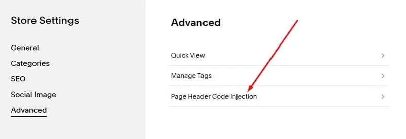 [Screenshot: Squarespace&rsquo;s Page Header Code Injection panel]
