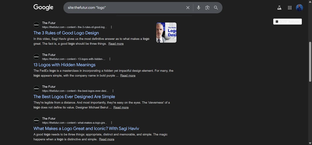 [Screenshot: Google search results for a site: query showing multiple pages from the same domain about the same topic]