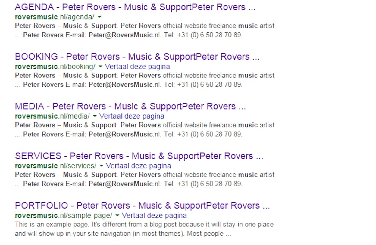 [Screenshot: Google search results with &filter=0 appended to the URL, showing multiple results from the same domain in the top 20]