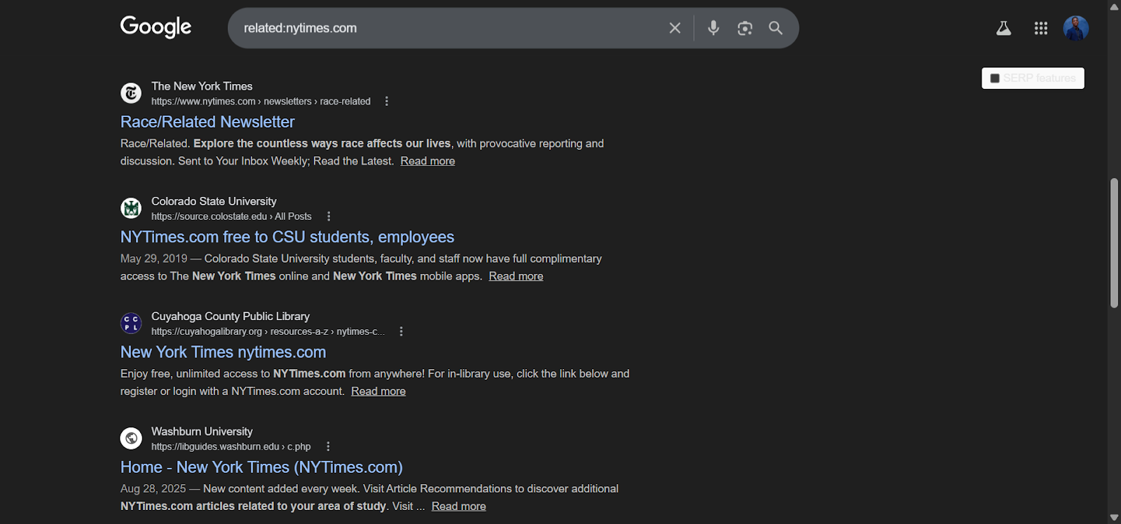 [Screenshot: Google search showing related: operator results with similar competitor websites]