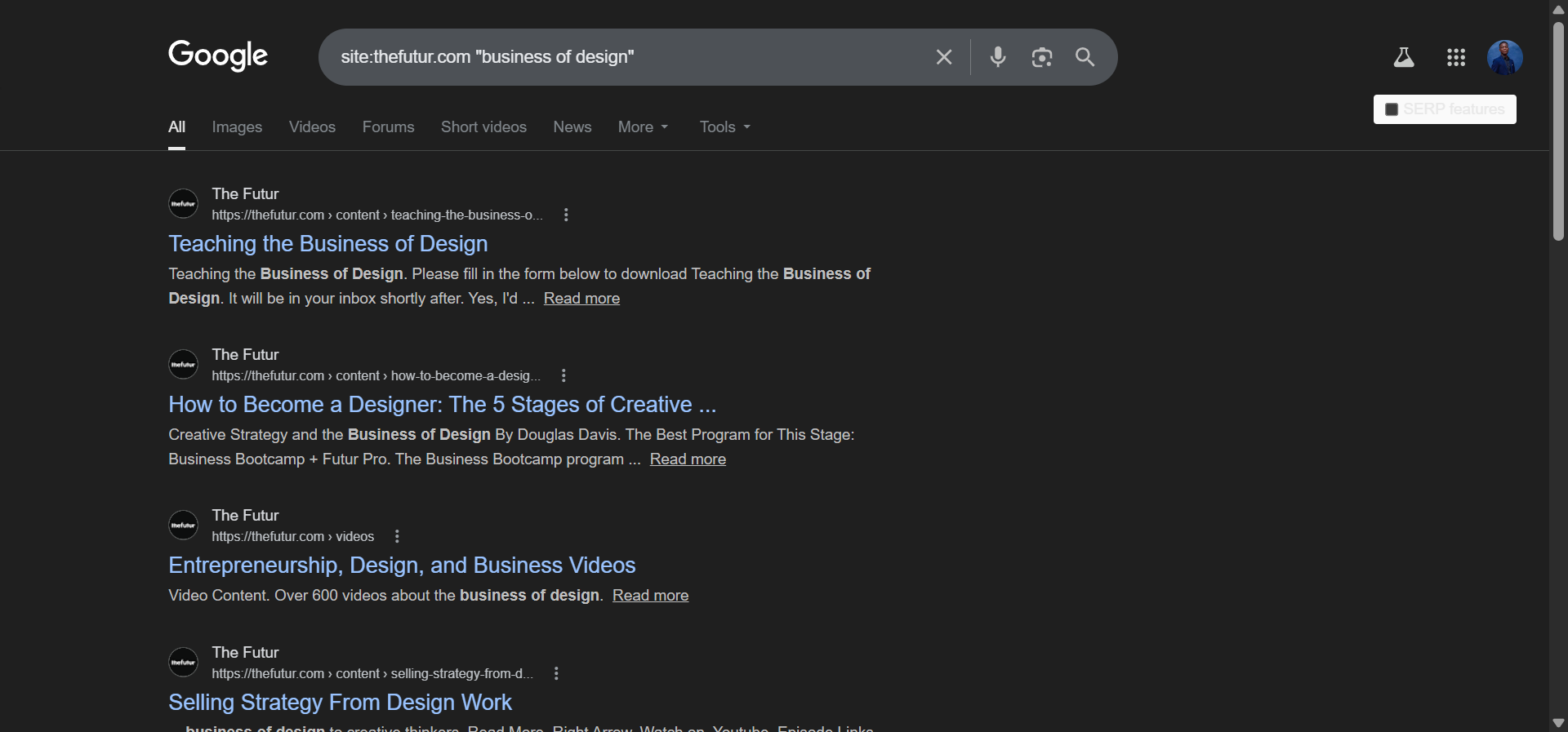 [Screenshot: Google results showing pages on your site that mention &ldquo;keyword research&rdquo;]