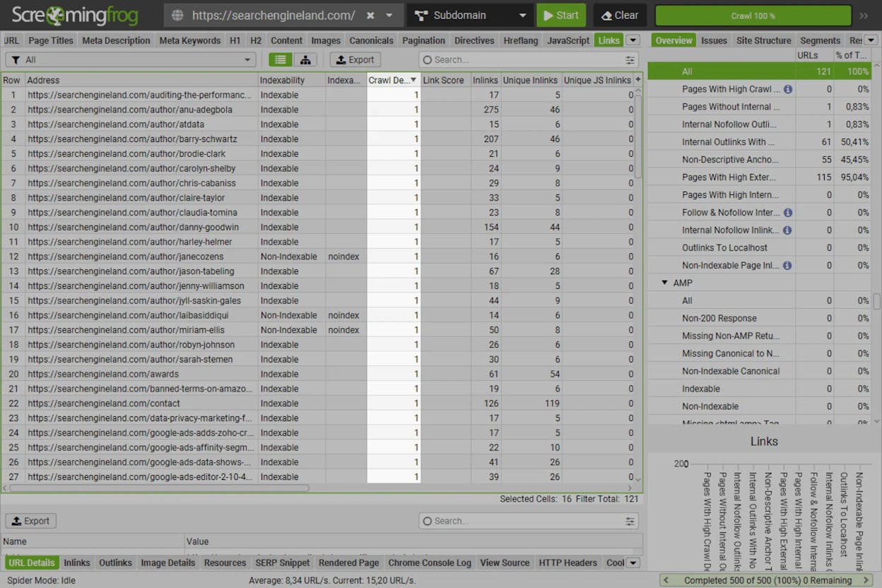 [Screenshot: An SEO tool showing internal link opportunity suggestions with source page, keyword context, and target page]