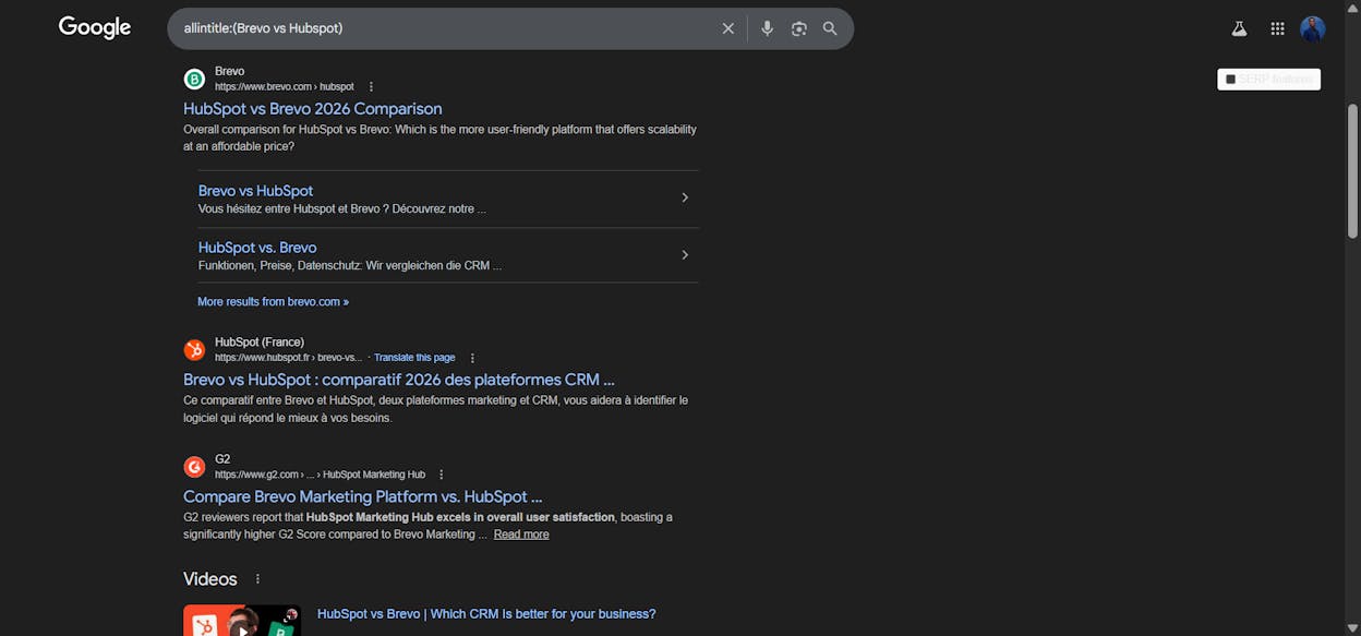 [Screenshot: Google results showing competitor comparison and alternative articles]