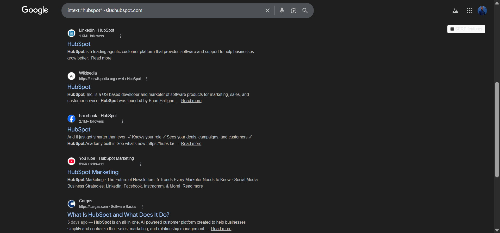 [Screenshot: Google results showing external brand mentions found with intext: and minus site: operators]