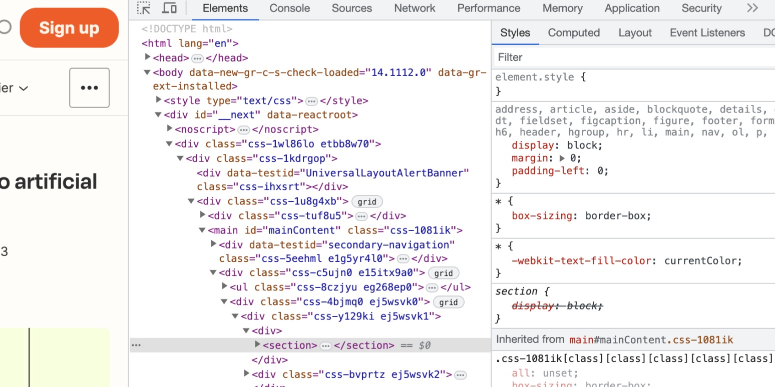 [Screenshot: Chrome DevTools Elements panel showing hreflang tags inside the <head> section]