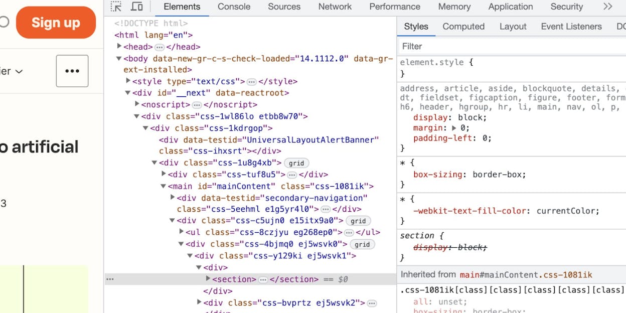 [Screenshot: Chrome DevTools Elements panel showing hreflang tags inside the <head> section]