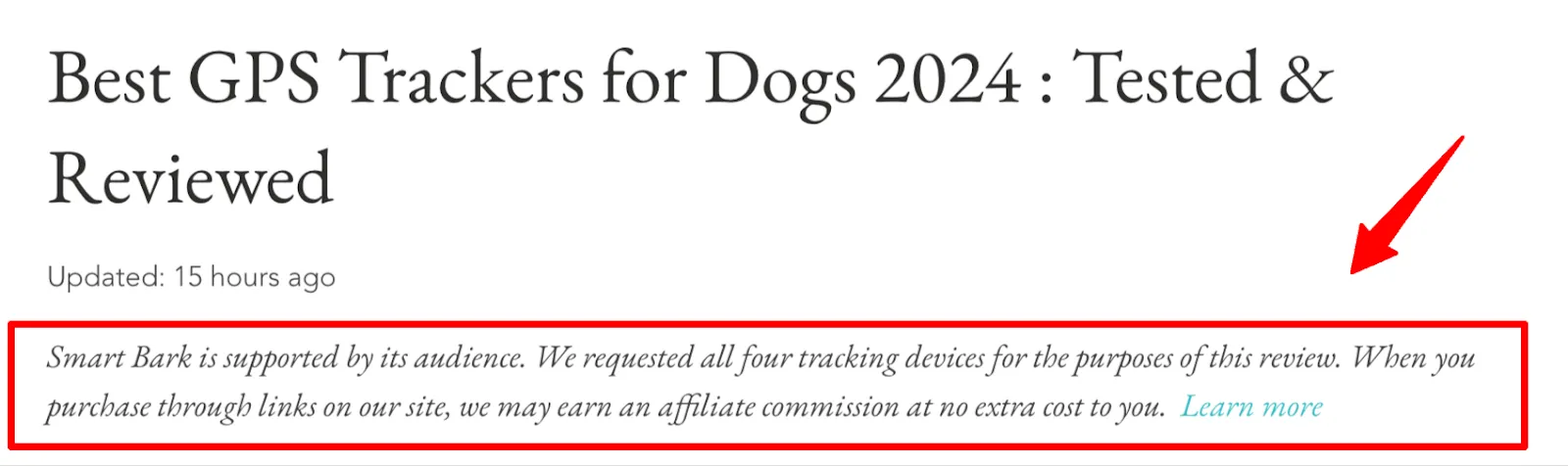 [Screenshot: Example of an FTC affiliate disclosure at the top of a blog post]