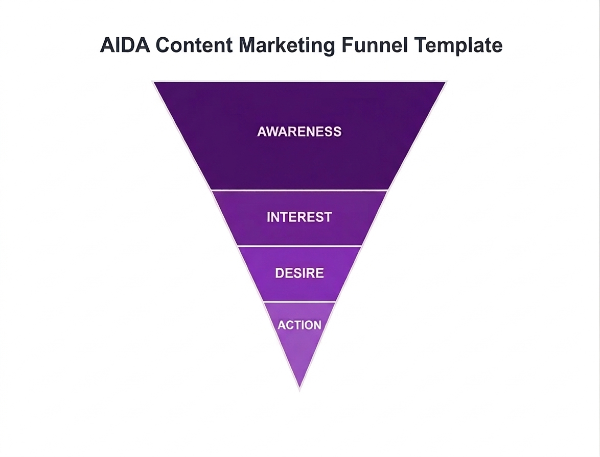 [Screenshot: A clean funnel diagram showing four layers&mdash;Awareness at top, Interest, Desire, and Action at the bottom&mdash;with the funnel narrowing at each stage]