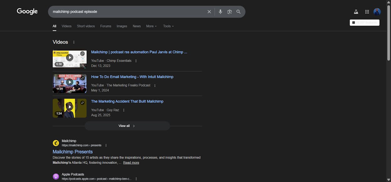 [Screenshot: Google search for &ldquo;[industry leader name] podcast episode&rdquo; showing results]