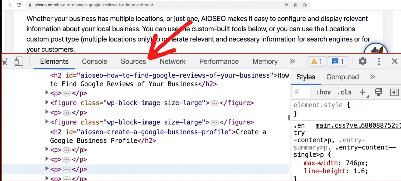 [Screenshot: Browser &ldquo;View Page Source&rdquo; with a search highlighting the robots meta tag]