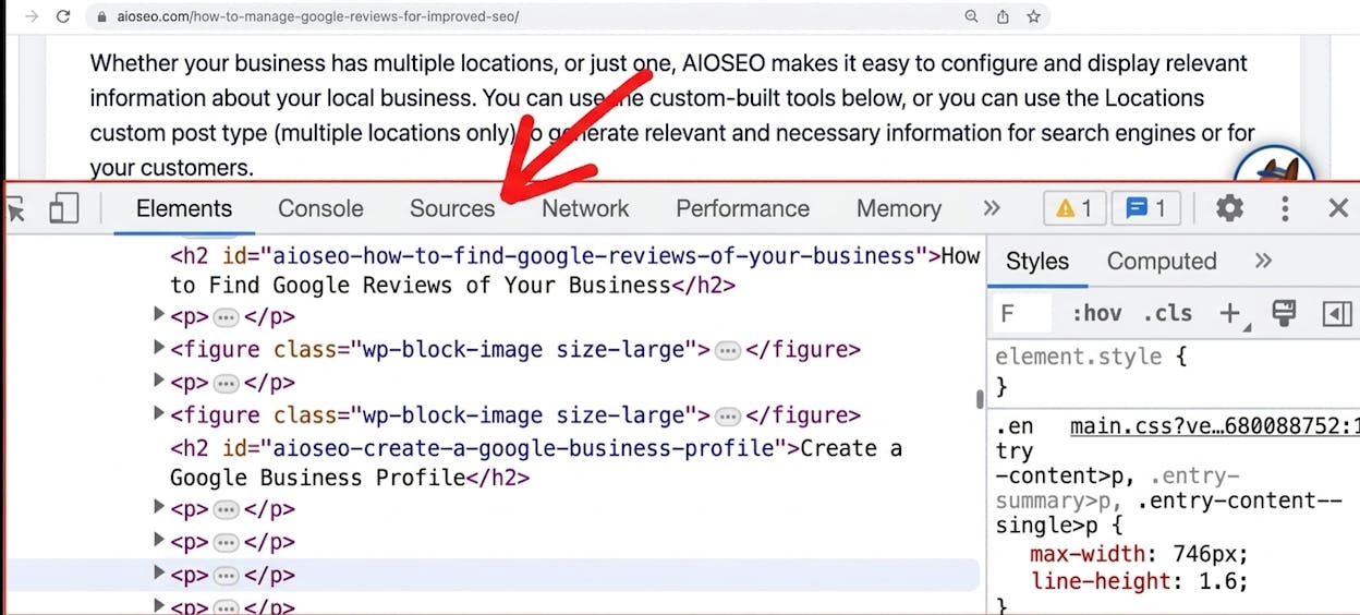 [Screenshot: Browser &ldquo;View Page Source&rdquo; with a search highlighting the robots meta tag]