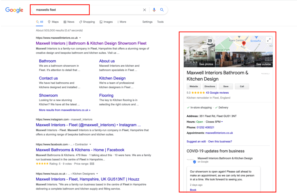 [Screenshot: A Google Business Profile listing in Google Maps showing all key business information]
